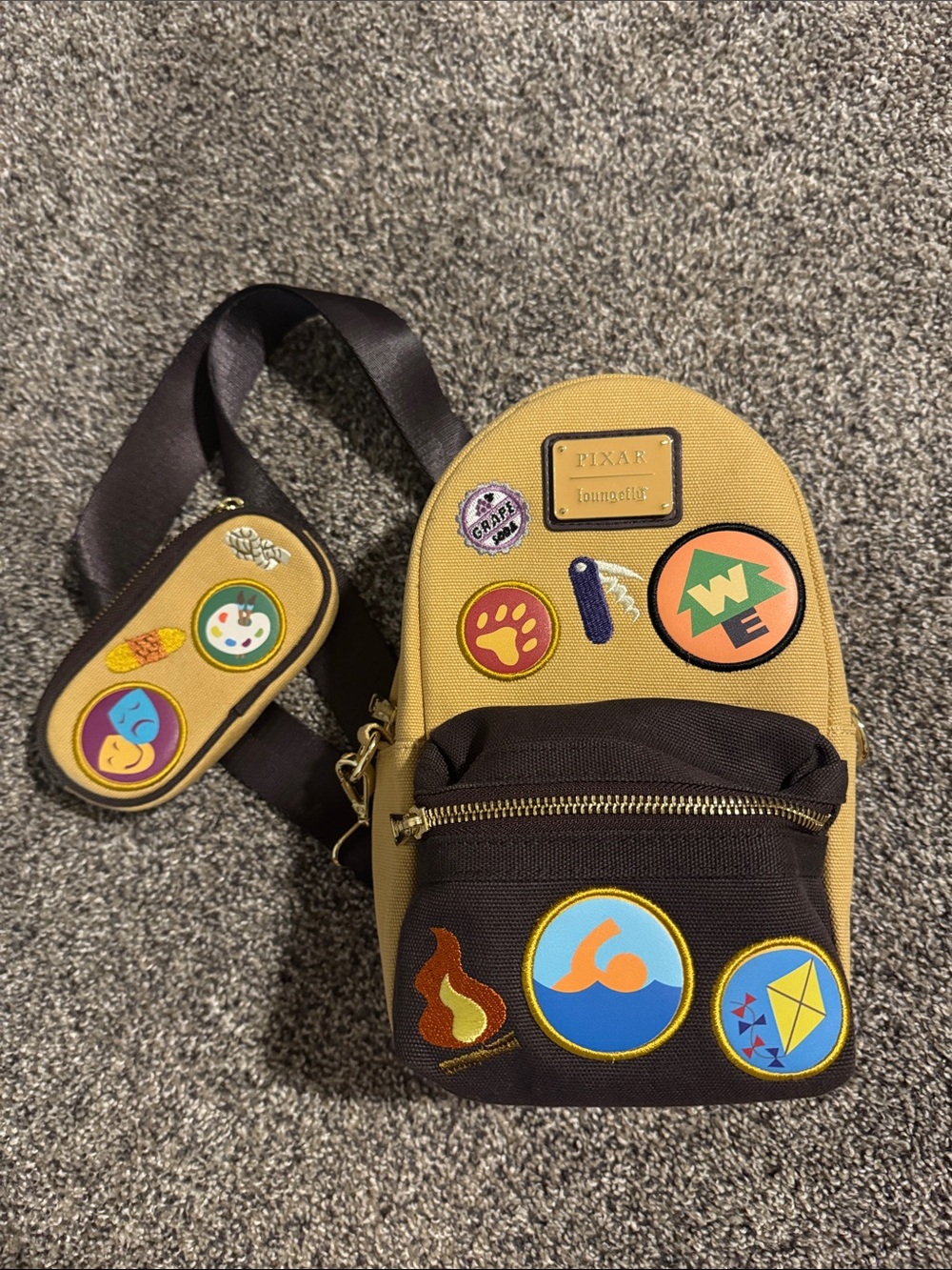Loungefly Yellow Brown Pixar Patch Crossbody Bag - UP